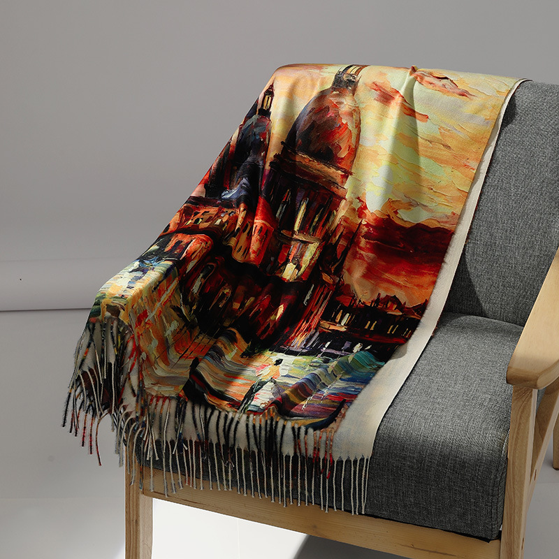 Luxury Brand Oil Painting Cash - đánh giá và giá Woven Scarf Blanket