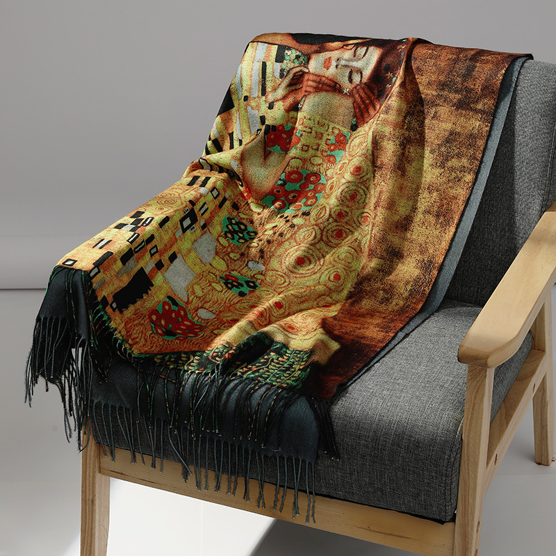 Luxury Brand Oil Painting Cash - đánh giá và giá Woven Scarf Blanket